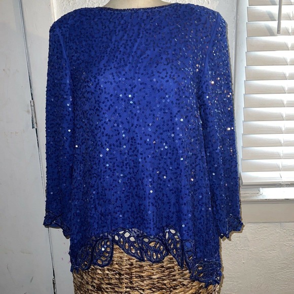 Jean Joseph Le Bon Silk Sequin Top Skirt Set Sz Medium Flaw - Picture 1 of 9